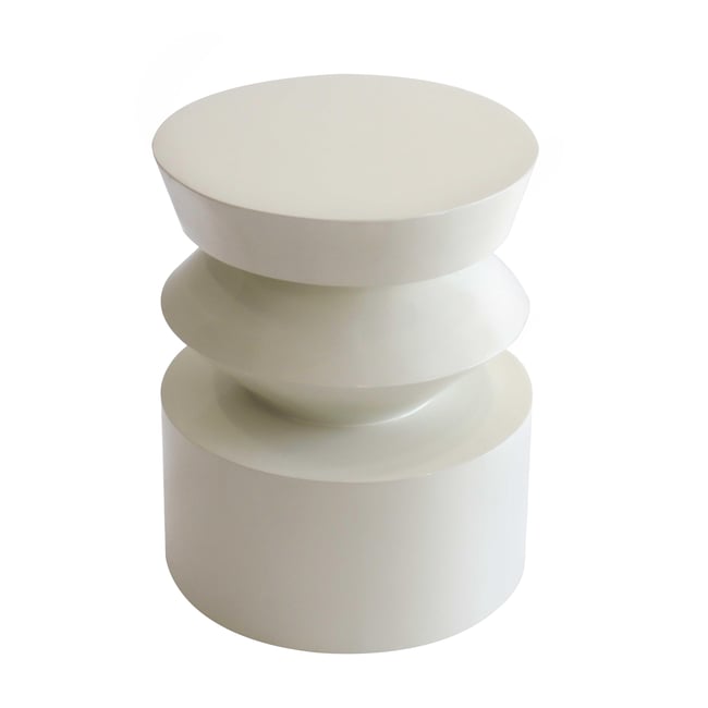 Table basse bout de canapé effet laqué ronde Ø40 cm style rétro, AGATHA Couleur ivoire <span itemprop=