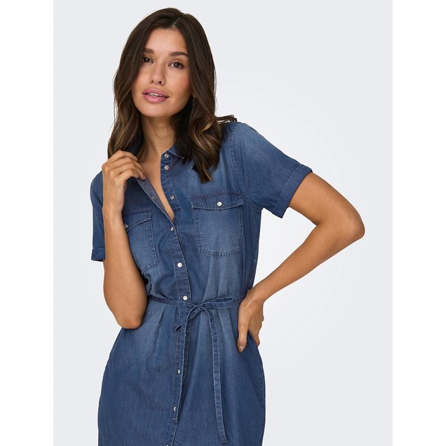 Denim shirt dress with short sleeves medium blue Jdy La Redoute