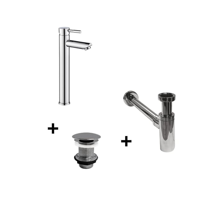 Robinet bec haut TAP + bonde LIV + siphon SIMON v019844 <span itemprop=