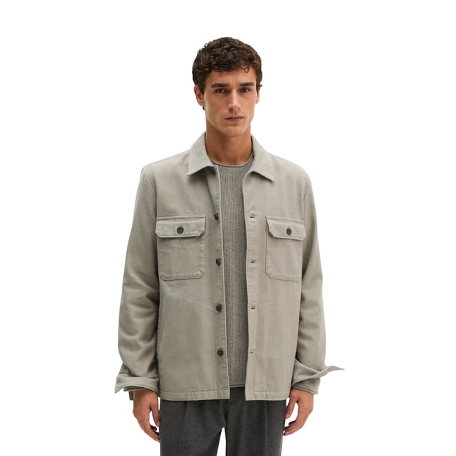 Surchemise en sergé de coton bio bicolore marron <span itemprop=