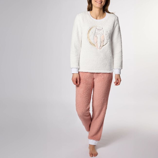 Weicher Pyjama Comanches mit langen Ärmeln weiss/rosa <span itemprop=