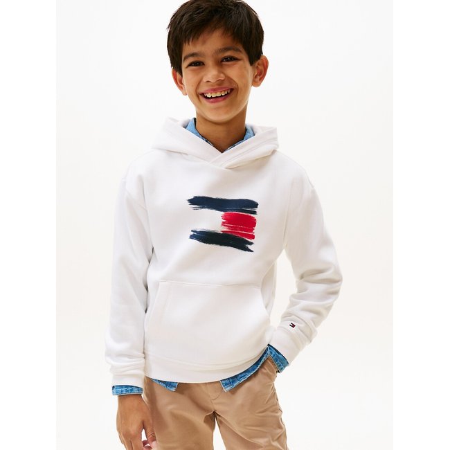 Sweat à capuche, imprimé drapeau, en molleton ecru <span itemprop=