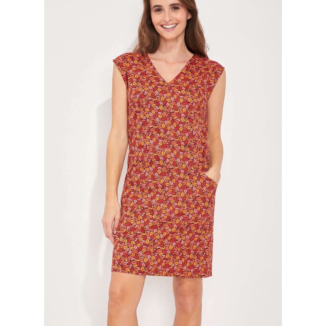 Robe imprimée coton avec poches YANA orange mandarine <span itemprop=