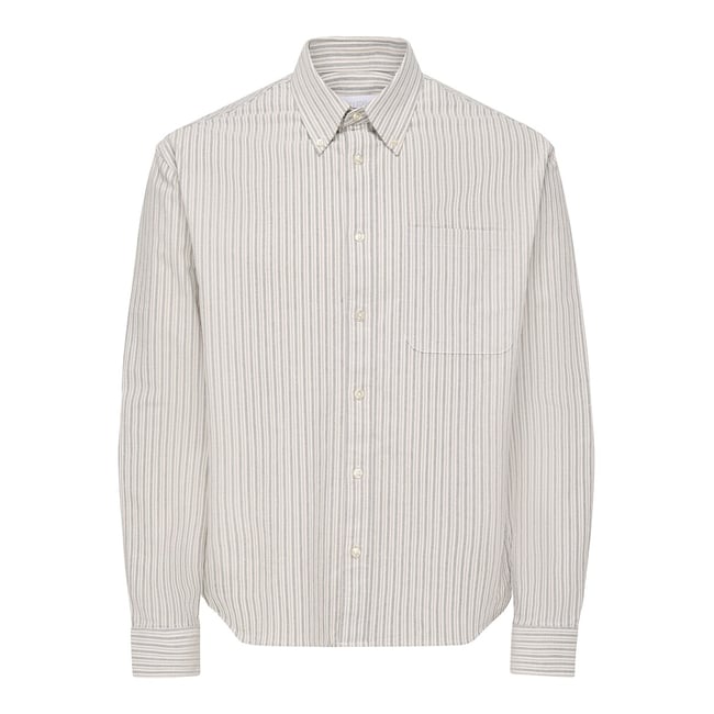 Chemise manches longues Oxford beige rayé <span itemprop=