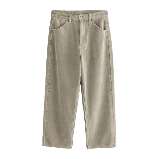 Pantalon à 5 poches en velours côtelé grège <span itemprop=