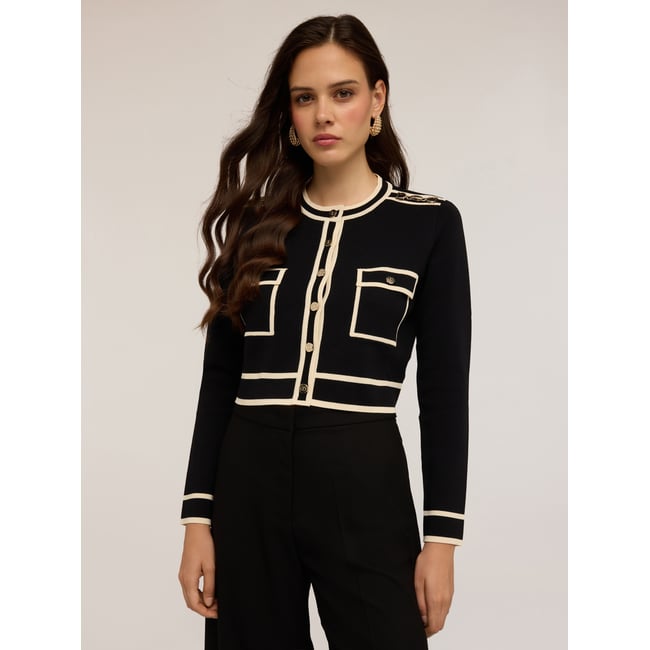 Cardigan avec bordures contrastées noir <span itemprop=