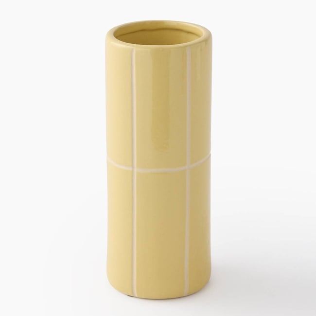 Vase rond carreaux,9,5x9,5xH24cm, en céramique Couleur beurre <span itemprop=
