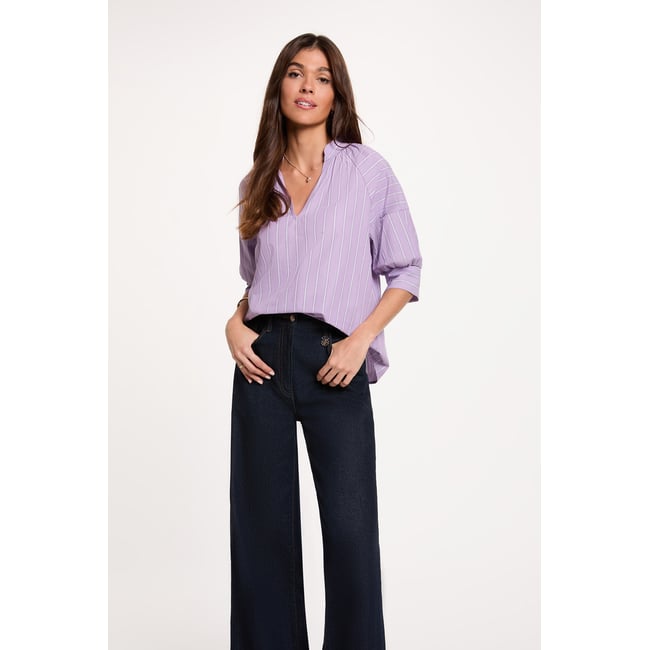 Blouse rayée col v multicolore <span itemprop=