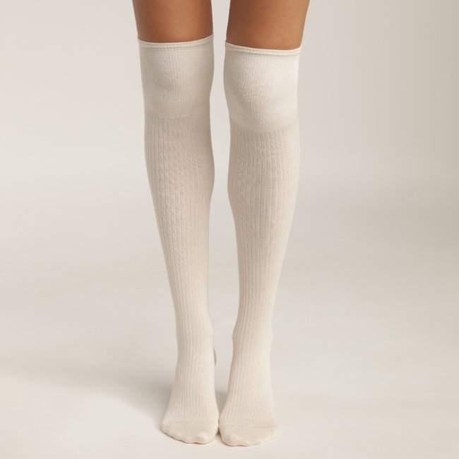Chaussettes Hautes Côtelées Coton creme <span itemprop=