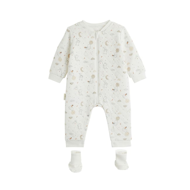 Combinaison bébé en molleton et chaussons Eliah ecru <span itemprop=