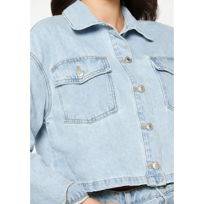 Veste en jean courte blue bleached <span itemprop=