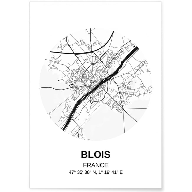 Affiche Carte Blois Couleur blanc <span itemprop=