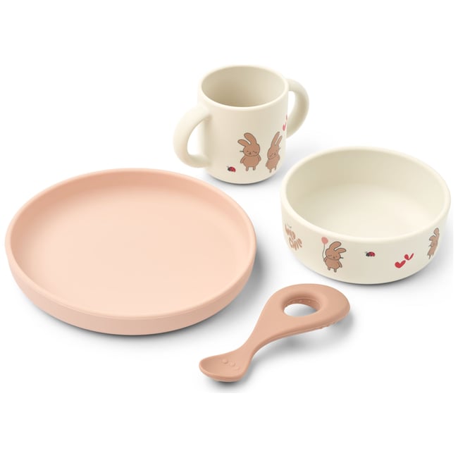 Coffret repas en silicone Vivi rose, écru, rouge <span itemprop=