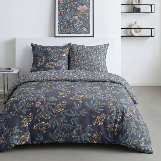 Parure de lit imprimé Floral SUNSHINE CONSTANT gris anthracite <span itemprop=