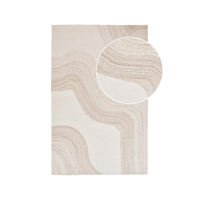 Tapis moderne tufté main motif vague FEZ Couleur crème <span itemprop=