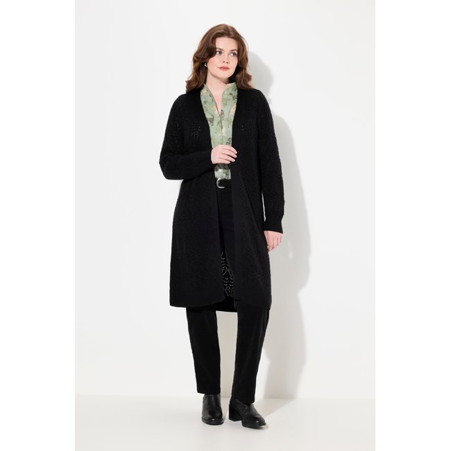Cardigan long, maille texturée, coupe ouverte noir <span itemprop=