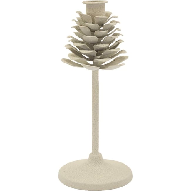 Bougeoir en fer forme pomme de pin MODERN Couleur crème <span itemprop=