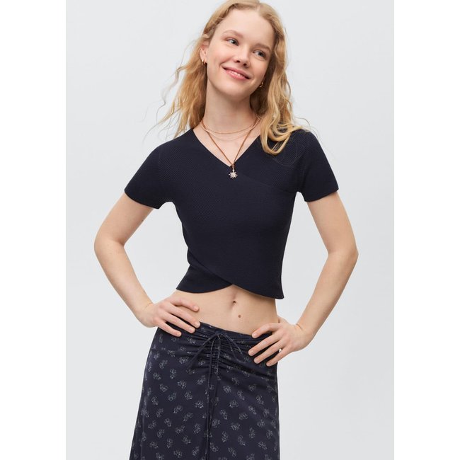 Crop top cache-cœur bleu marine foncé <span itemprop=
