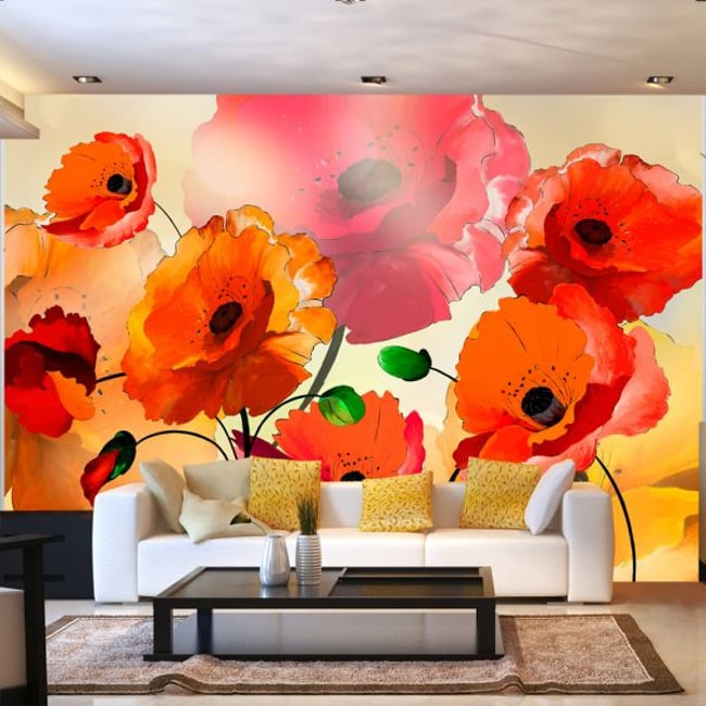 Papier peint intissé panoramique Fleurs Velvet Poppies Couleur vert <span itemprop=