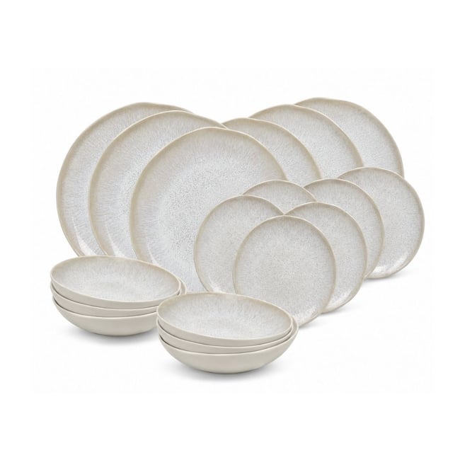 Service d'assiettes 18 pièces, NUAGE Couleur beige <span itemprop=