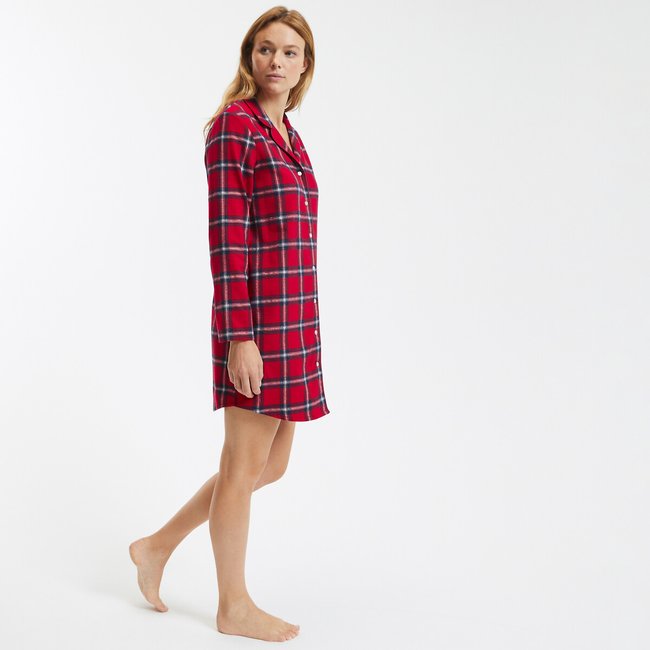 Checked flannel nightshirt red blue checks La Redoute Collections La Redoute