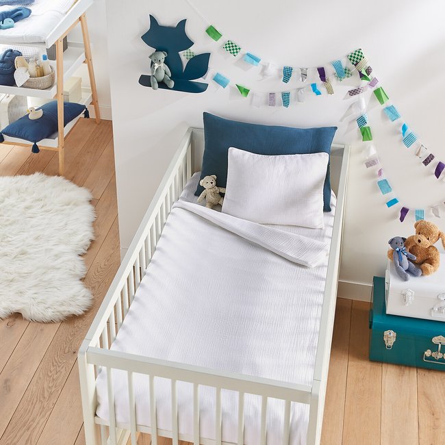 Housse de couette bébé gaze de coton, Kumla blanc <span itemprop=