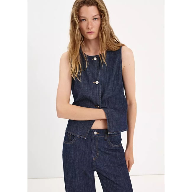 Gilet en jean boutons bleu <span itemprop=