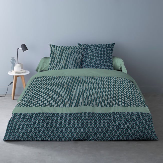 Housse de couette 240x220 CLEO + 2 taies 100% coton vert <span itemprop=