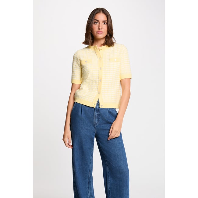 Gilet manches courtes imprimé jaune clair <span itemprop=