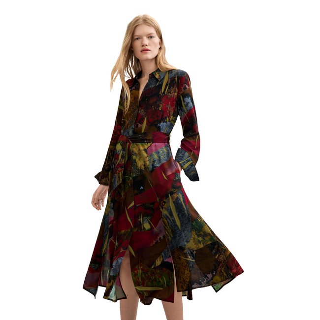Robe midi à manches longues vert <span itemprop=