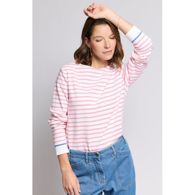 Marinière épaules boutonnées en coton épais blanc/dahlia/federal blue <span itemprop=