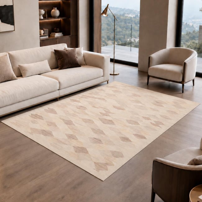 Tapis kilim, motif géométrique authentique, tissé plat, KELIM KU 4 Couleur crème, beige <span itemprop=