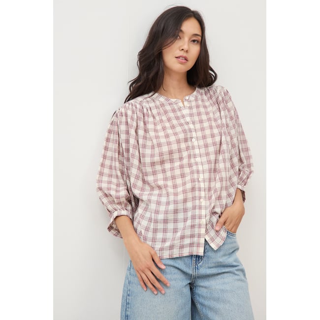Chemise oversize à carreaux marron cognac <span itemprop=