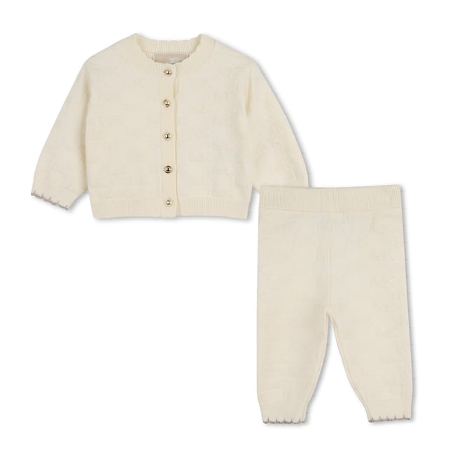 Ensemble pantalon et cardigan riz <span itemprop=