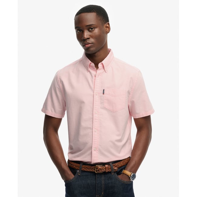 Chemise Oxford Manches Courtes Essentials chambray rose corail <span itemprop=