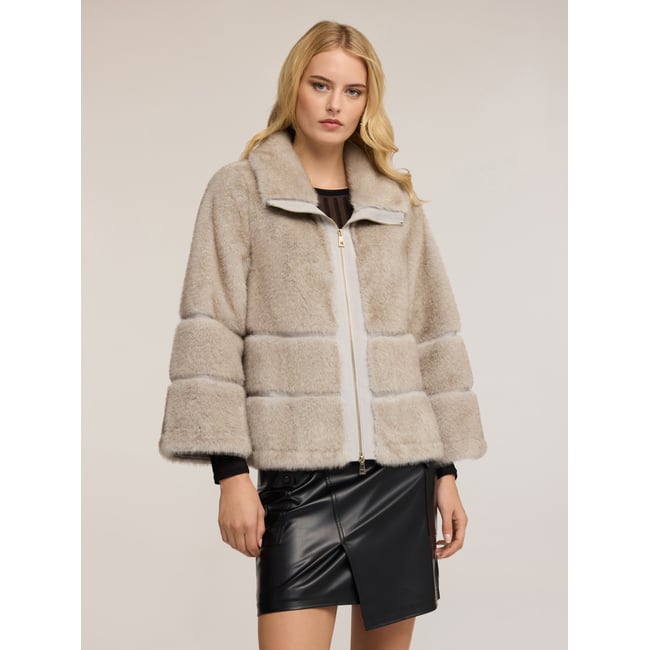 Veste effet teddy avec zip gris <span itemprop=