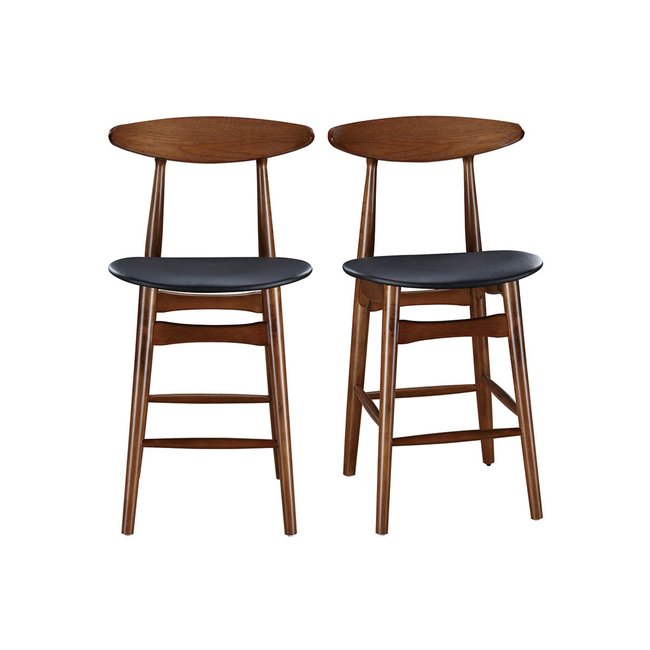 Tabouret de bar vintage noyer et PU noir 65 cm (lot de 2) WALFORD Couleur noyer / noir <span itemprop=