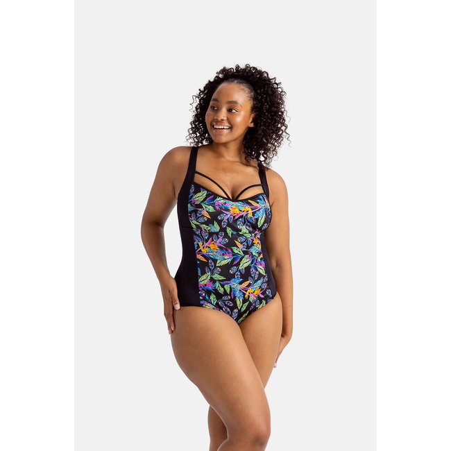 Costume da bagno intero Bayahibe fantasia tropicale/nero DORINA