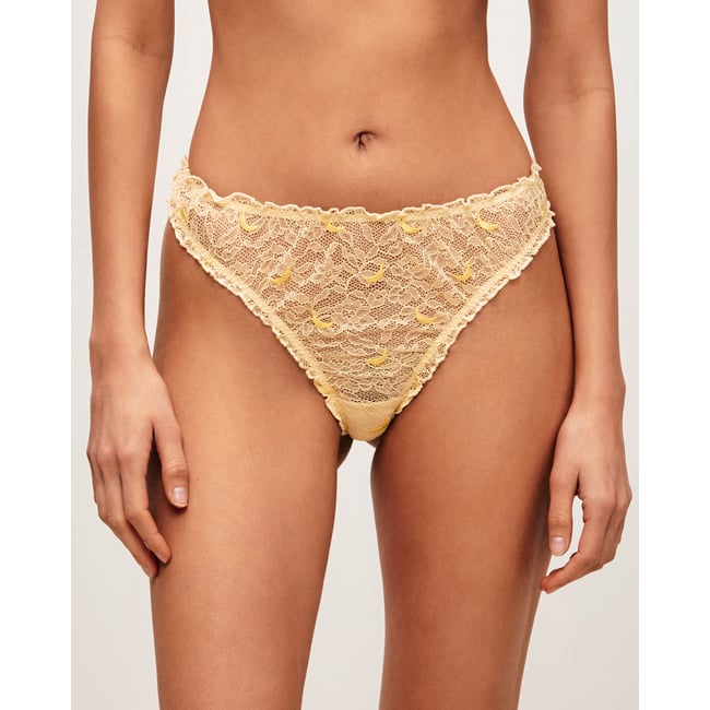 String en dentelle avec bananes brodées BANANASPLITIZ jaune <span itemprop=