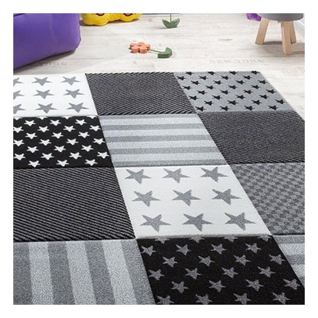 Tapis enfant tissé motif géométrique LYN8 FLAG START Couleur gris <span itemprop=