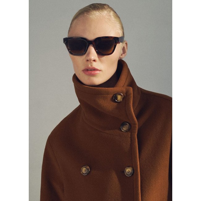 Manteau court laine double boutonnage marron <span itemprop=