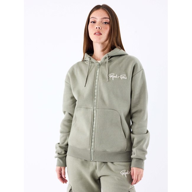 Sweat à Capuche zippé logotée olive <span itemprop=