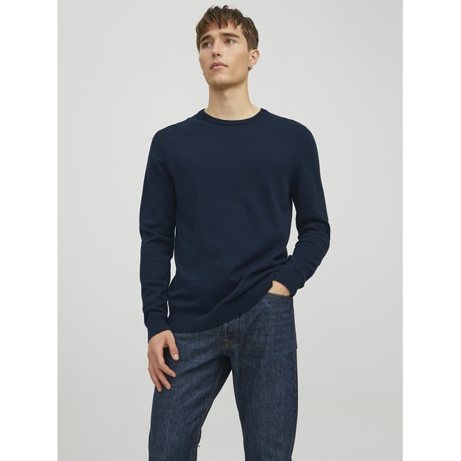 Pullover mit rundem Ausschnitt, Feinstrick marine <span itemprop=