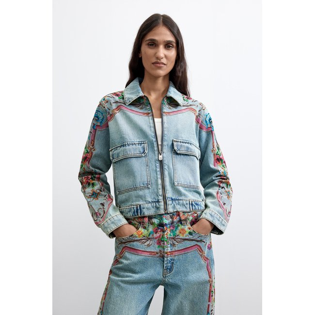 Veste en denim brodée 100 % coton bleu <span itemprop=