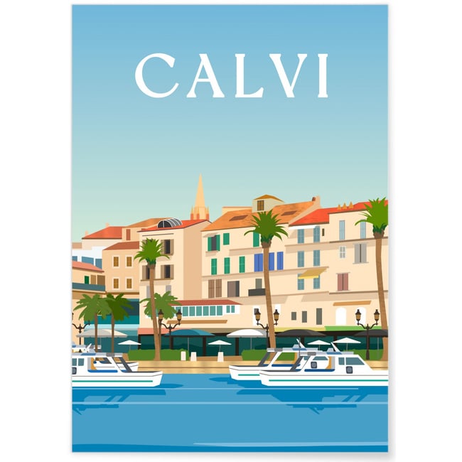 Affiche ville Calvi Couleur blanc <span itemprop=
