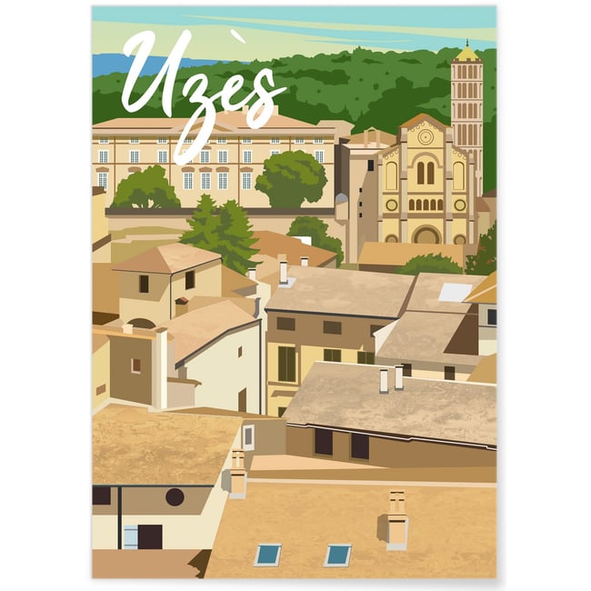 Affiche ville Uzès Couleur blanc <span itemprop=
