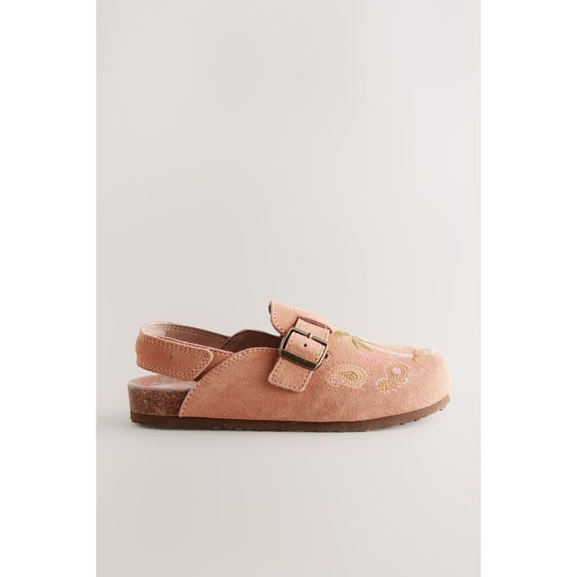 Sabots en daim à enfiler tan brown brodé <span itemprop=