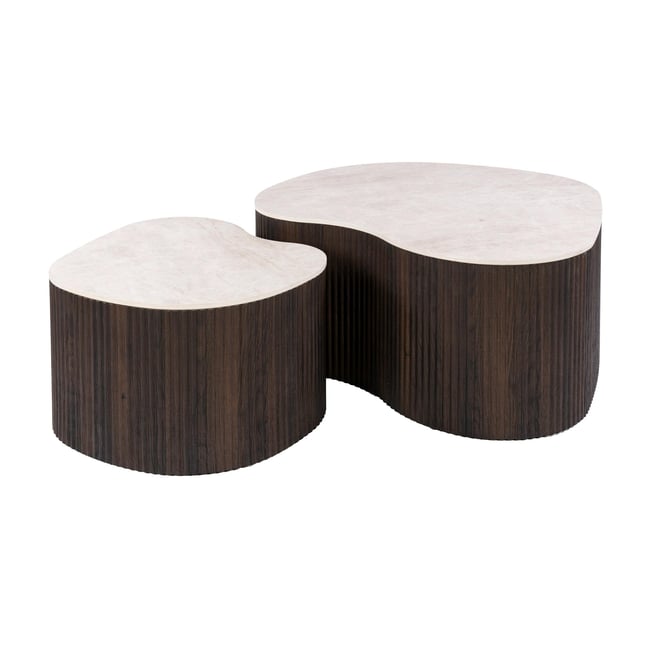 Table basse céramique et bois (lot de 2) MAHAL Couleur décor marbre <span itemprop=