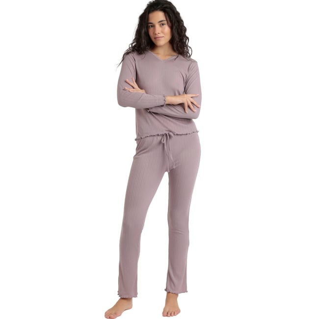 Pyjama pantalon top manches longues Soft Canale violet <span itemprop=