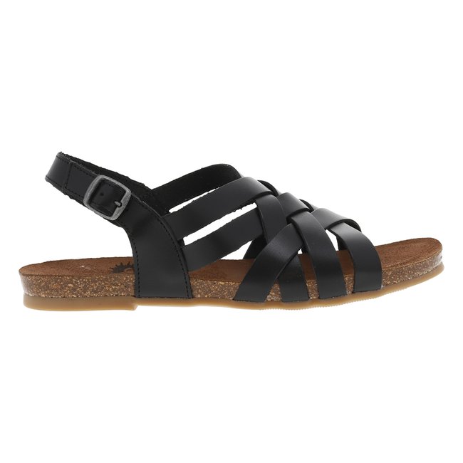 Nu-pieds plats cuir noir <span itemprop=